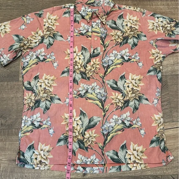 REYN SPOONER Vintage Mens 1/4 Button Pull Over Pink Hawaiian Shirt Size Medium - Picture 6 of 8